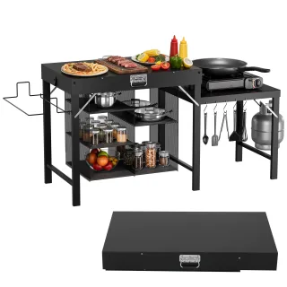 Warmounts GT2 Foldable Grill Table 200KG Capacity Camping Cooking Station with Side Shelf Griddle Stand For Blackstone N