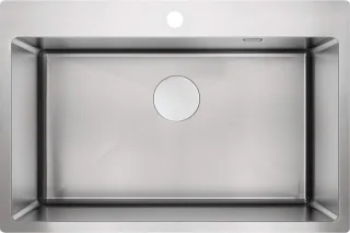 Neuesbad Serie 680 1-Becken Spüle ohne Abtropffläche, Edelstahl Gebürstet, 760x505x200 mit Zubehör NB1DEZPO010C1
