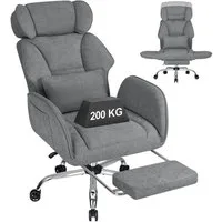 Hoffree Chefsessel Ergonomischer Bürostuhl Schreibtischstuhl Gaming Stuhl 200kg Belastbar (Breiter Sitz, 6cm höhenverstellbare Kopfstütze, 135° neigbar), Drehstuhl mit klappbarer Armlehnen,Fußstütze, extra dickes Sitzpolster