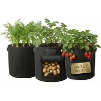 Onbest Pflanzkübel Premium Pflanzsack Pflanztaschen 3er & 6er Set 30 Liter (3 St), ⌀ 34 cm, 35 cm Höhe, 420g/m² hochwertiger Vliesstoff, Griffe