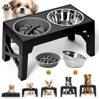 AKKEE Futterstation Hund 5 Höhenverstellbar 2 Große Eingedickte Edelstahlschalen, 1100ml