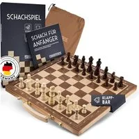 Falkenwerk Spiel magnetisches Schachspiel aus Holz [38x38 cm], Spielfiguren aus Echtholz mit Magnetfuß & Filz, Ratgeber & Tragetasche