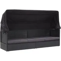 furnicato Gartensofa Lounge-Bank mit Dach 205x62x124 cm Schwarz aus PE-Rattan und Stahl, 1 Teile