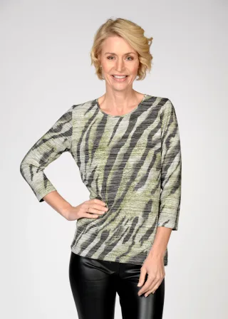 CLARINA - Rdh.-Shirt, 3/4 Arm, Druck 507 gruen combo - Gr. - 40