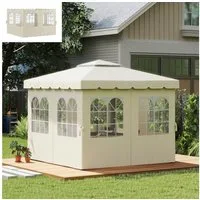 Outsunny Pavillonseitenteil mit 8 Fenster, 302x205 cm, für Pavillonrahmen 3 x 3 m) Partyzelt-Seitenwände, [4-St. Gartenpavillon, für Garten, Terrasse, Cremeweiß