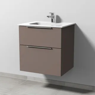 Sanipa 3way Keramik-Set Design Keramik-Waschtisch und Unterbau mit 2 Auszügen, Taupe-Matt UP4791T