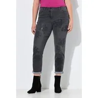 Ulla Popken Regular-fit-Jeans Boyfriend-Jeans Blüten Ziersteine Stretch