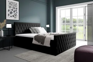 Boxspringbett Schlafzimmerbett ASHER PREMIUM 200x200cm Stoff Fresh Schwarz