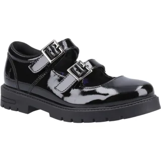 Hush Puppies Ella Patent Senior Mädchenschuhe Aus Schwarzem Leder