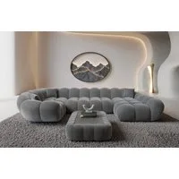 Sofa Dreams Wohnlandschaft Maleron U Form Design Stoffsofa, Stoff Polsterecke, 6-Sitzer, Ottomane rechts, Samtstoff Dunkelgrau