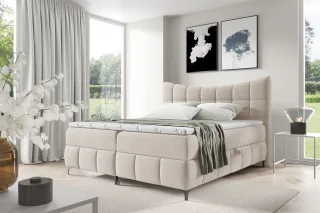 Boxspringbett Schlafzimmerbett CHARLES PREMIUM 200x200cm Stoff Aragon Weiß
