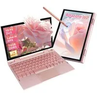 LONGEVINCE Rosa 2-in-1 Laptop mit 360°-Flip-Bildschirm, 16GB DDR5 Notebook (27,81 cm/10.95 Zoll, Intel Celeron N95, 16 GB, 238 GB SSD, Rosa Ultrabook, Mini-Laptop, 2K-Touchdisplay)