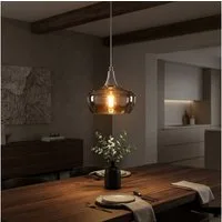 NOWA Pendelleuchte, Leuchtmittel nicht inklusive, Pendellampe Hängeleuchte Esszimmerleuchte Glas rauchfarben nickel