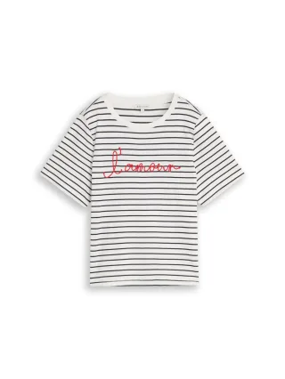 Tom Tailor - T-Shirt mit Schriftzug navy offwhite stripe - Gr. - L