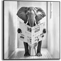 Reinders! Poster Elephant Toilet, Toilette - WC - Zeitung - Schwarz-Weiß - MDF - Tiere - 50x50 cm