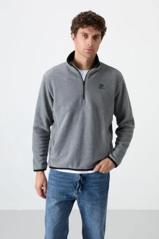 Herren Slim Fit Halbreißverschluss Plüsch Sweatshirt