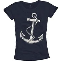 MAKAYA T-Shirt Frauen Anker Motiv Damen Segel Top Print Aufdruck Retro Vintage Logo