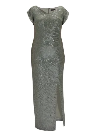 SWING - Curve / Abendkleid aus glitzerndem Jersey eucalyptus green - Gr. - 52