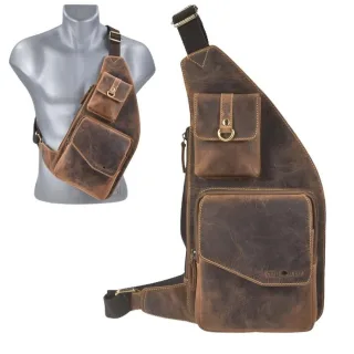 Crossbody Bag Herren Leder Vintage Slingbag antikbraun | Greenburry Umhängetasche Brusttasche Männer Damen 1559-25