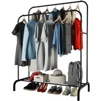 HAC24 Kleiderständer Metall Kleiderständer Schwarz mit 2 Kleiderstangen Garderobenständer, (1 St), bis 40 kg Traglast, 145 x 110 x 55 cm
