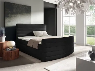 Boxspringbett Schlafzimmerbett AMBRA 140x200cm Stoff Elisa Velvet Schwarz