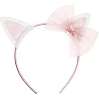 partydeco Haarreif, Katzenohren Haarreif mit Schleife 18x17cm 1 Stück Rosa / Weiß