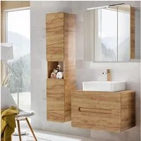 Lomadox Badmöbel-Set LUTON-56-CRAFT, (Spar-Set, 3-St), Wotan Eiche Nb. 130/200/46 cm