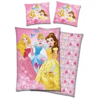 Familando Kinderbettwäsche Disney Prinzessinnen, Set 135x200 80x80 cm Fleece, Reißverschluss, Fleece, 2 teilig, extra flauschig und weich, mit Wendemotiv