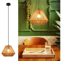 Nettlife Pendelleuchte Esstisch Rattan Vintage 1 Flammig Laterne Design E27 Esszimmerlampe, LED wechselbar, für Schlafzimmer Bett Wohnzimmer Flur Esstisch