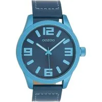 OOZOO Quarzuhr XXL Unisex Uhr C0913 Blau Dunkelblau 46 mm Lederband Quarzuhr