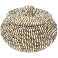 Koopman Aufbewahrungskorb YODO, Ø 31,5 x H 26 cm, Beige, Weiß, Seegras, (1 St), mit Deckel und Griff