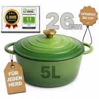 Ottia Schmortopf Gusseisen Topf lc, 26cm groß, 5L, Bräter, Brotbacktopf mit E-Book., Gusseisen, 3-fach Emaille, Händler aus Hamburg