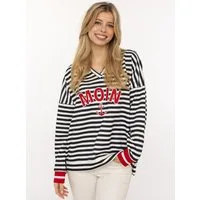 Zwillingsherz Hoodie "Streifen Moin" V-Neck, gestreift, Stickerei mit Anker, gestreifte Bündchen