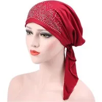 nsihing Haarband Strass Falten Bandana Damen dehnbare Beanie-Mütze Turban-Cap, Elastisches Slouch Skull-Cap Ethnischer Kopfwickel