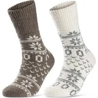 sockenkauf24 Norwegersocken 2 Paar Wintersocken Damen & Herren Kuschelsocken warme Wollsocken (WEISS-BRAUN, 35-38) Haussocken - 21212 WP