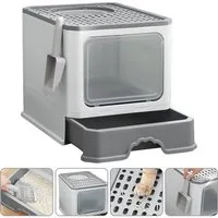 JEOBEST Katzentoilette Katzenklo, Katzentoilette, mit Deckel, ausziehbares Tablett, Quadratisch, Spritzwassergesc - 50 x 38 x 37 cm
