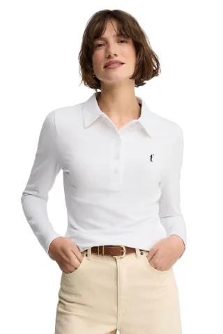 Langärmliges Poloshirt weiß im Slim Fit mit Rigby Go Stickerei