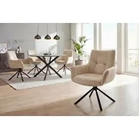 riess-ambiente Drehstuhl SIGNATURE beige/schwarz - Samt, Metall, mit Armlehne, Taschenfederkern (Einzelartikel, 1 St), 360° drehbar & mit Taschenfederkern - ideal für Esszimmer & Büro