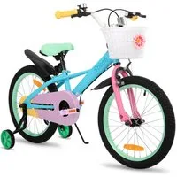 JOYSTAR Kinderfahrrad Macarons 12 14 16 18 Zoll fahrrad für 2-9 jährige Mädchen & Jungen, mit Korb,Stützrädern, Kotflügel, Korb, Fahrradklingel, Reflektorplatte