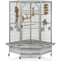 Montana Cages Vogelkäfig Eck Voliere Käfig XXL Papageienkäfig Denver II, Eckkäfig Vogelkäfig, Platinum