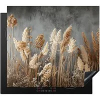 MuchoWow Herd-Abdeckplatte Getrocknete Feldblumen - Grau - Beton, Vinyl, (1 tlg), Cerankochfeld Abdeckung, Herd Abdeckplatten Vinyl, 58.3x51.3 cm
