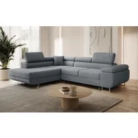 thematys Ecksofa ASTON mit Schlaffunktion & Bettkasten – Cordstoff TILIA, - mit 3 verstellbaren Kopfstützen, – L-Form 273×203 cm – Schlafsofa mit Auszug