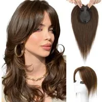 LuxusKollektion Echthaar-Extension Echthaar Topper Frauen Clip in Pony Haarteil 3D 360 26 CM Mittelbraun