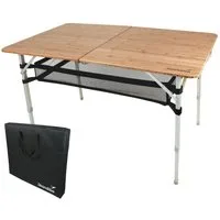 Skandika Campingtisch Tolja Bambus Falttisch mit Netzablage, 3-Fach höhenverstellbar (Netzablage (Klettbefestigung), Verstellbare Füße, 652615+66), Tragetasche, wetterfest, UV-beständig, Klapptisch für Garten, Balkon