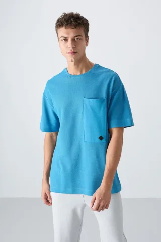 Übergrößen Baumwollmischung Rundhalsausschnitt T-Shirt mit Tasche