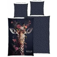 Herding Bettwäsche Wild Flowers Giraffe, Renforcé, 2 teilig, Wendebettwäsche