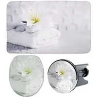 Sanilo Badaccessoire-Set 3-teilig Good Feeling, WC-Sitz mit Absenkautomatik, Badteppich 70 x 110 cm, Waschbeckenstöpsel, 3 tlg., hochwertig & modern, universell, leichte Montage