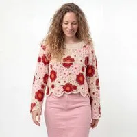 OriginalYou Strickpullover Strandshirt Damen Häkel Oberteil Cropped Sommershirt Langarm ohne Innentop, passend für 38-42, luftig und leicht