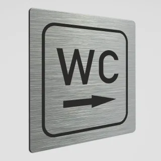 WC Hinweisschild,WC Schild mit Richtungspfeil rechts, Alu silber gebürstet 20 x 20 cm