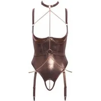 Abierta Fina Stringbody Glänzender Ouvert Body mit offenen Cups und Ketten - bronze (1-tlg) Schimmernder Look in Bronzegold